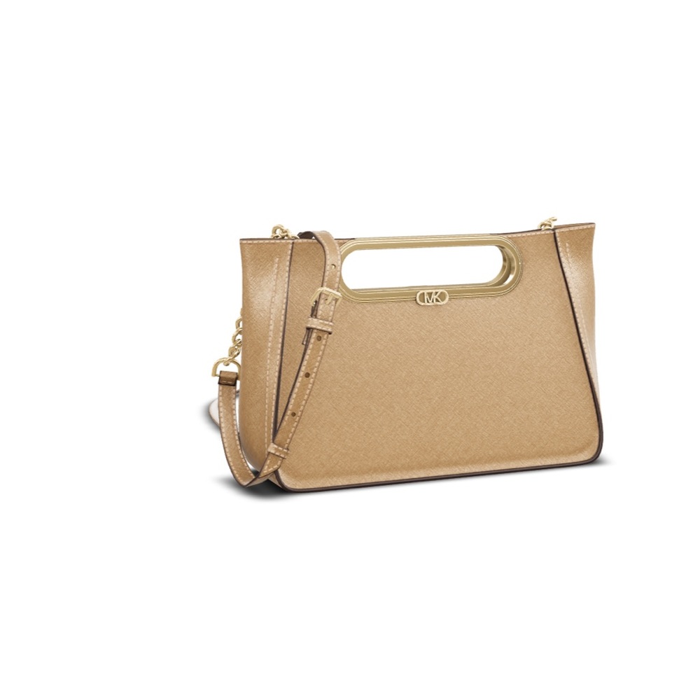 Michael Chelsea Large Leather Convertible Clutch Pale Gold